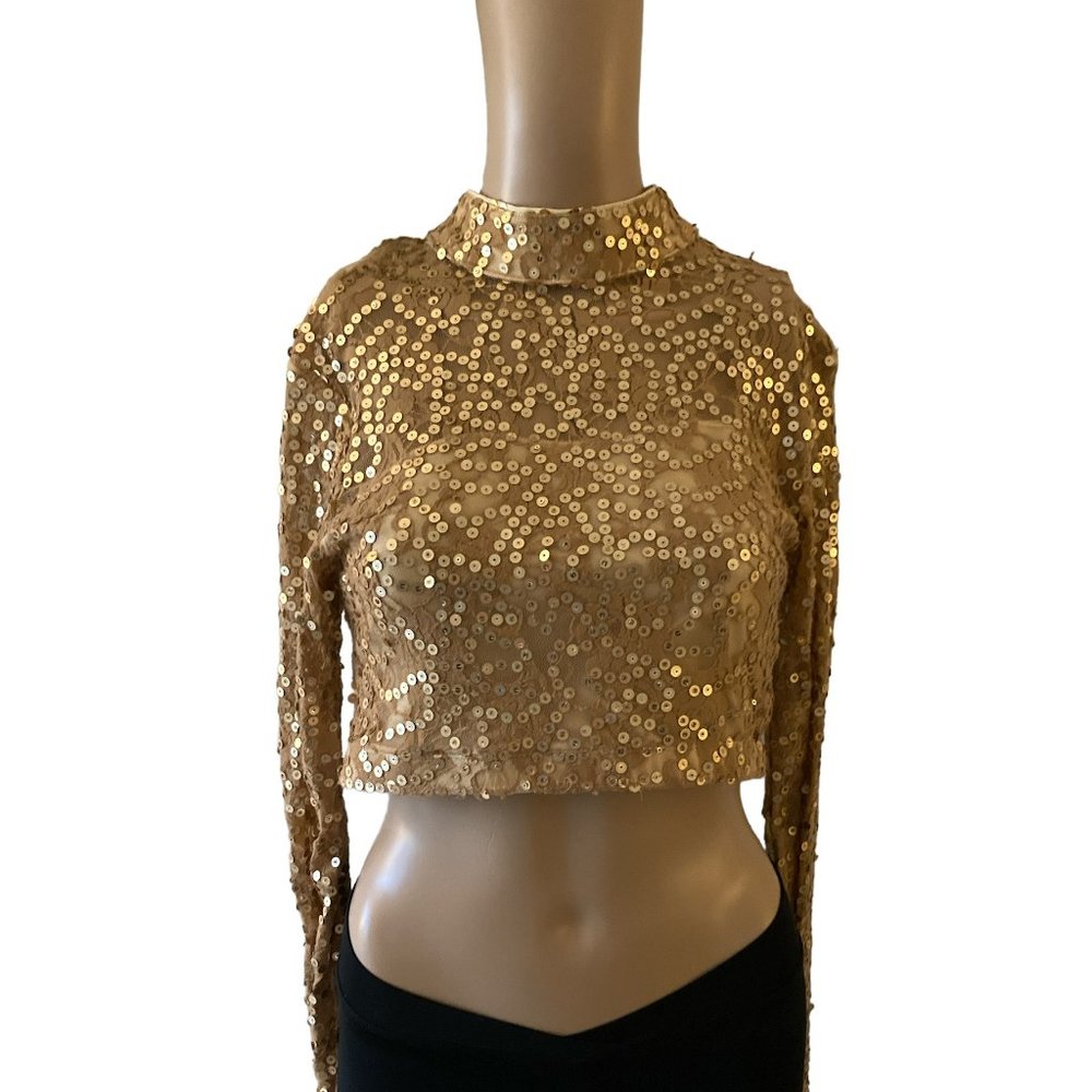 Tenth House Gold Sequence Crop Ballet Dance Size LA Top